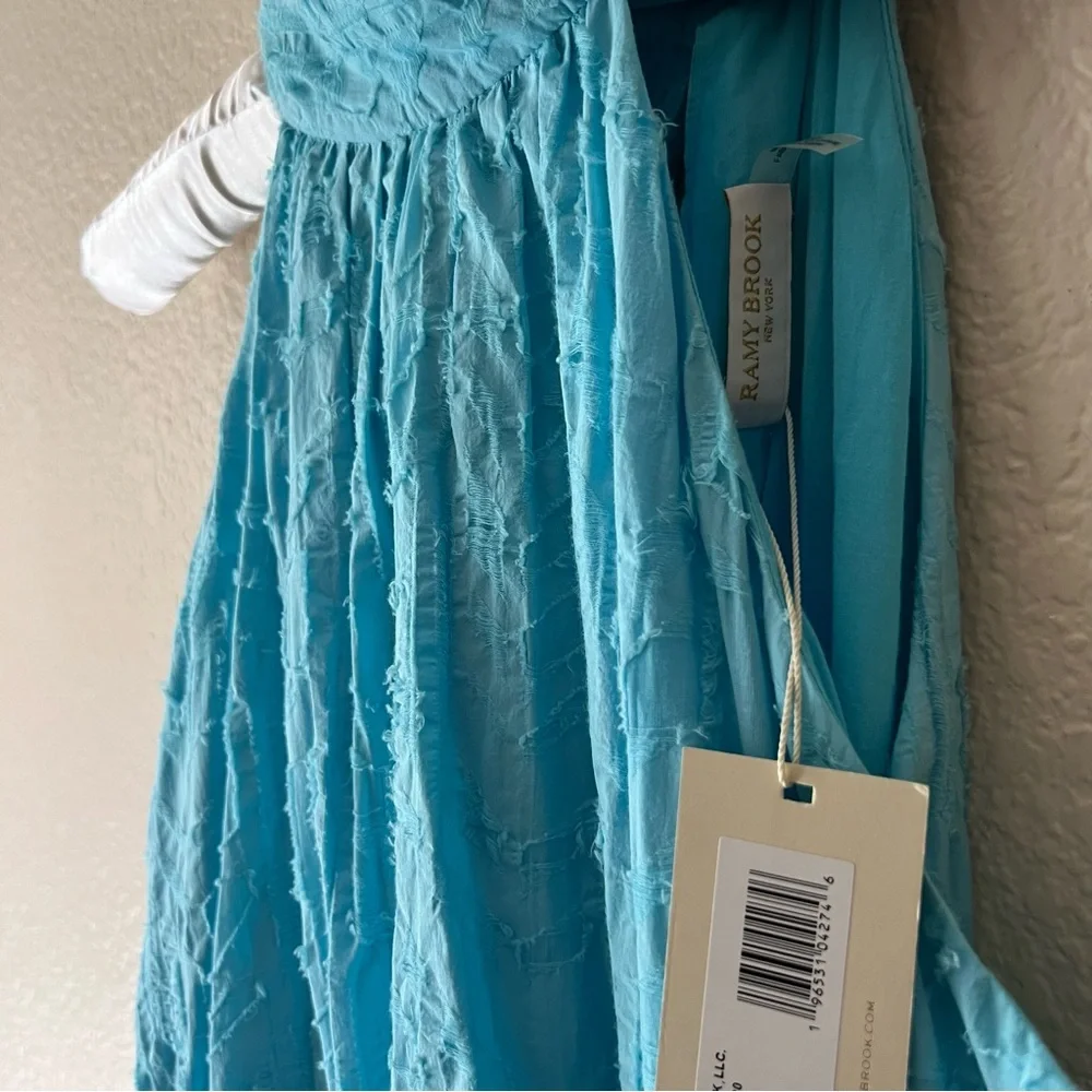 RAMY BROOK Jess Halter Midi Dress Sky Blue Textured Cotton Back Bow Tie Size XS - Picture 7 of 8